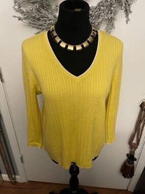 Lauren Ralph Lauren Bright Yellow V-Neck Cable Knit Sweater
